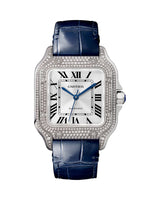 SANTOS DE CARTIER, MEDIUM, AUTOMATIC, WHITE GOLD, DIAMONDS, TWO INTERCHANGEABLE LEATHER BRACELETS