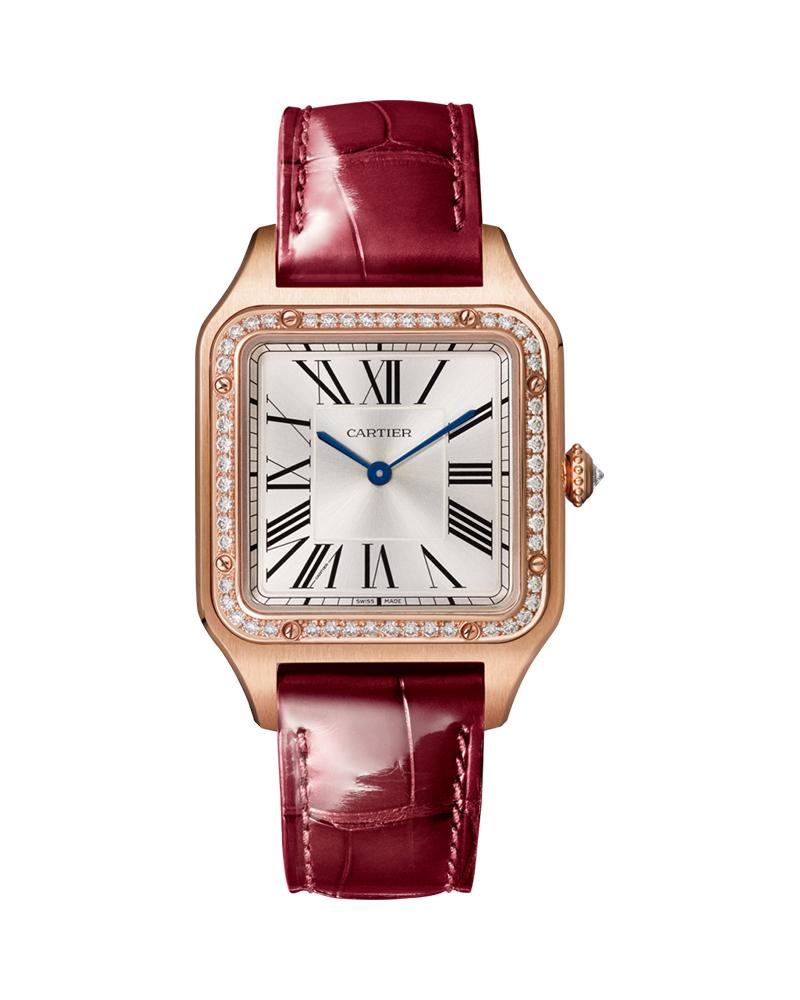 Cartier Santos Dumont Large Rose Gold Leather Diamonds