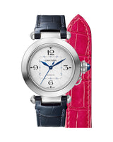 PASHA DE CARTIER, 35 MM, AUTOMATIC MOVEMENT, STEEL, 2 INTERCHANGEABLE LEATHER STRAPS