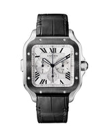 SANTOS DE CARTIER, XL, CHRONOGRAPH, STEEL AND ADLC, INTERCHANGEABLE RUBBER AND LEATHER BRACELETS