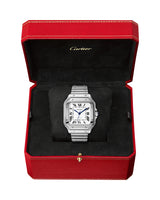 SANTOS DE CARTIER, MEDIUM, AUTOMATIC, STEEL, INTERCHANGEABLE STEEL AND LEATHER BRACELETS