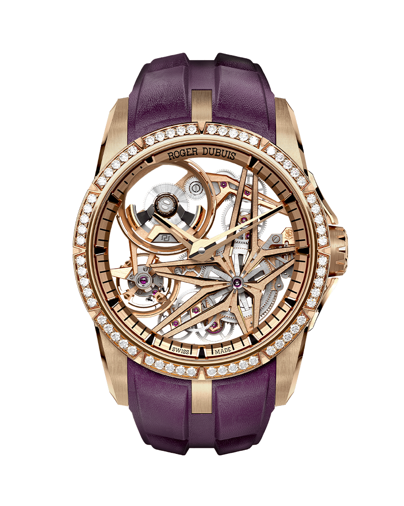Roger Dubuis Excalibur 45mm Rose Gold Brown Leather Strap Art