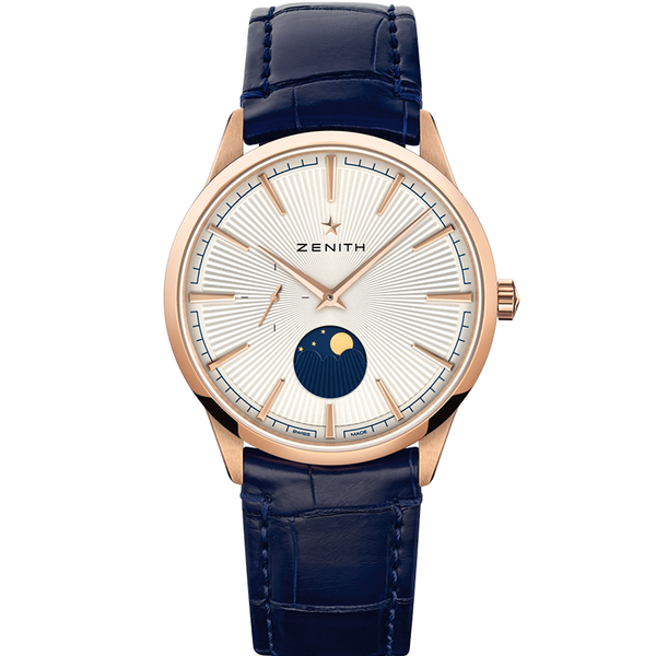 Zenith - Elite Moonphase Watch for Men with Blue Leather Strap