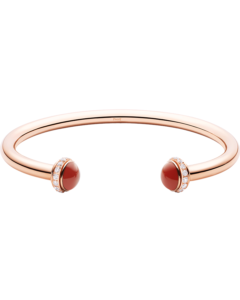 ROSE GOLD CARNELIAN DIAMOND OPEN BANGLE BRACELET (SIZE 16)