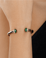 ROSE GOLD MALACHITE DIAMOND OPEN BANGLE BRACELET (SIZE 15)