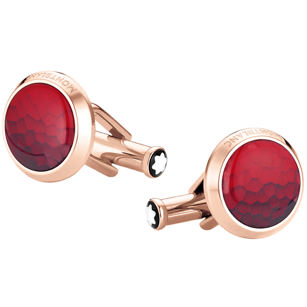Montblanc - Round Cufflinks in Steel with Red Inlay - MB126472 Montblanc - Round Cufflinks in Steel with Red Inlay - MB126472