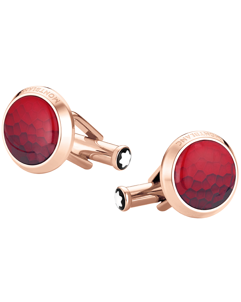 Round Cufflinks in Steel with Red Inlay