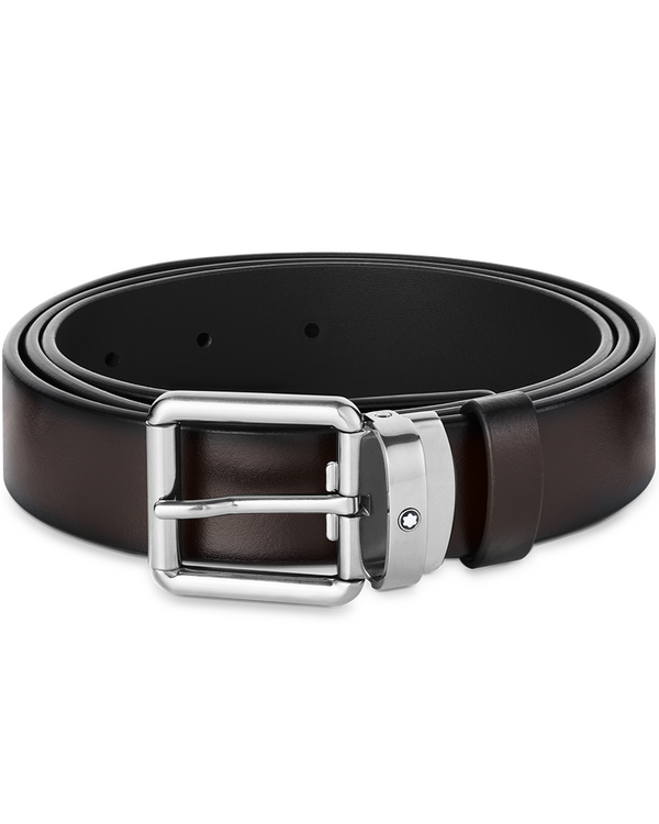 Brown/black 35 mm reversible leather belt