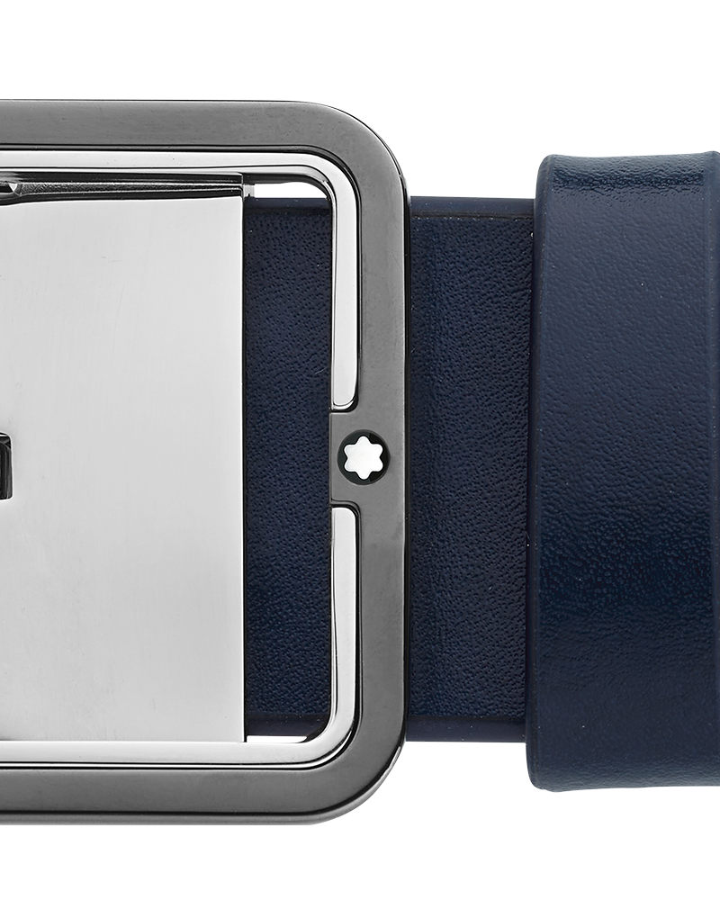 Blue/gray 35 mm reversible leather belt