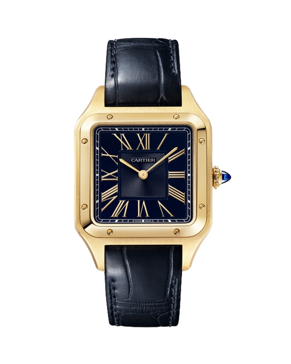 SANTOS-DUMONT WATCH,LARGE,YELLOW GOLD LEATHER