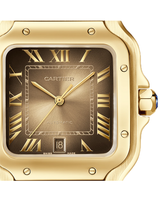 SANTOS DE CARTIER WATCH LARGE MODEL, AUTOMATIC MOVEMENT, YELLOW GOLD, INTERCHANGEABLE METAL AND LEATHER BRACELETS