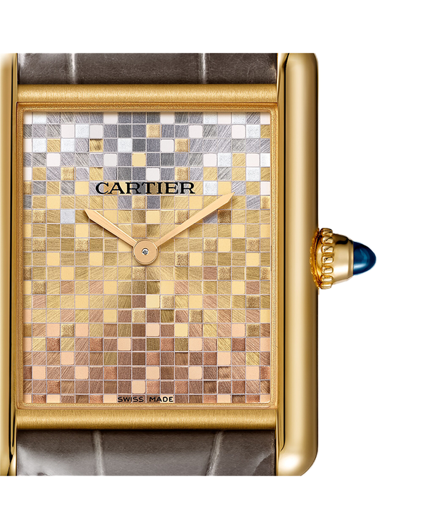 TANK LOUIS CARTIER WATCH LARGE MODEL, HAND-WOUND MECHANICAL MOVEMENT, YELLOW GOLD, LEATHER