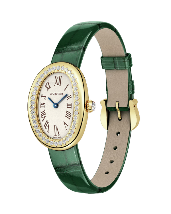 BAIGNOIRE WATCH SMALL MODEL, QUARTZ, YELLOW GOLD, LEATHER