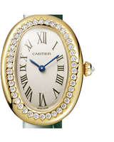 BAIGNOIRE WATCH SMALL MODEL, QUARTZ, YELLOW GOLD, LEATHER