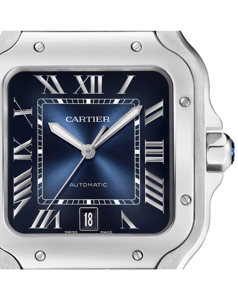 SANTOS DE CARTIER, LARGE, AUTOMATIC, STEEL, INTERCHANGEABLE STEEL AND LEATHER BRACELETS