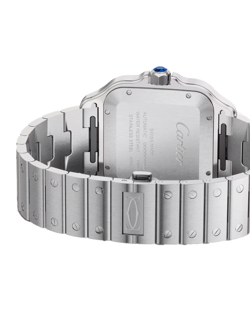 SANTOS DE CARTIER, LARGE, AUTOMATIC, STEEL, INTERCHANGEABLE STEEL AND LEATHER BRACELETS