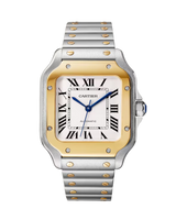SANTOS DE CARTIER, MEDIUM, AUTOMATIC, YELLOW GOLD AND STEEL, INTERCHANGEABLE METAL AND LEATHER BRACELETS