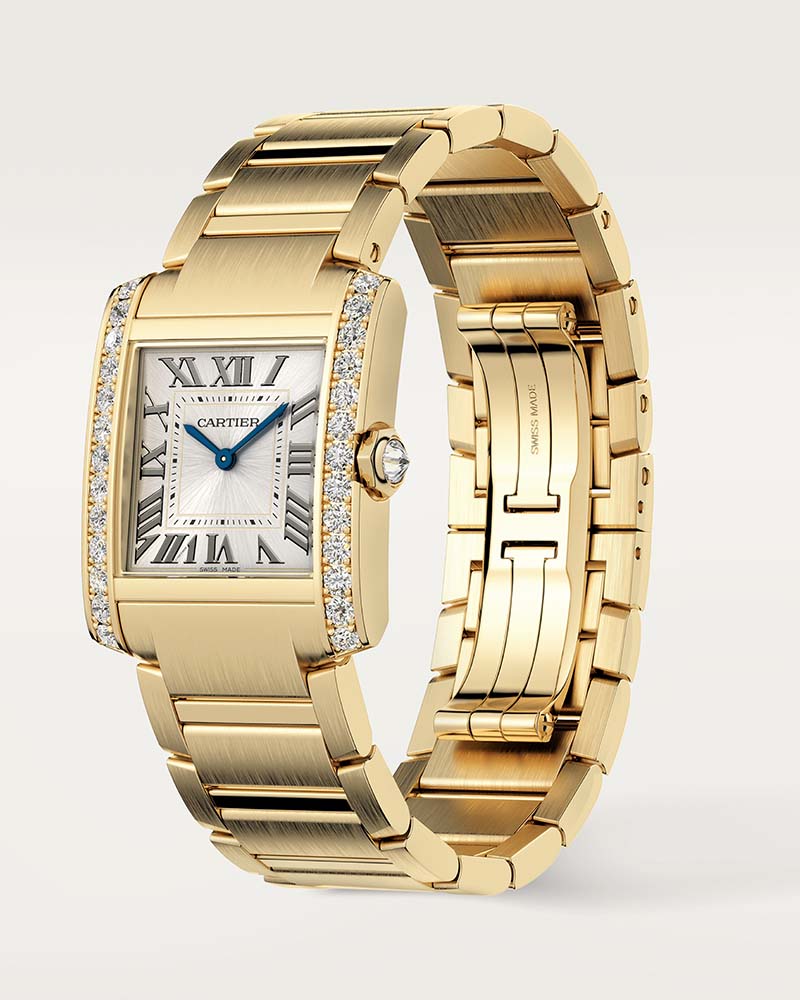 TANK FRANCAISE, MEDIUM, QUARTZ, YELLOW GOLD, DIAMONDS