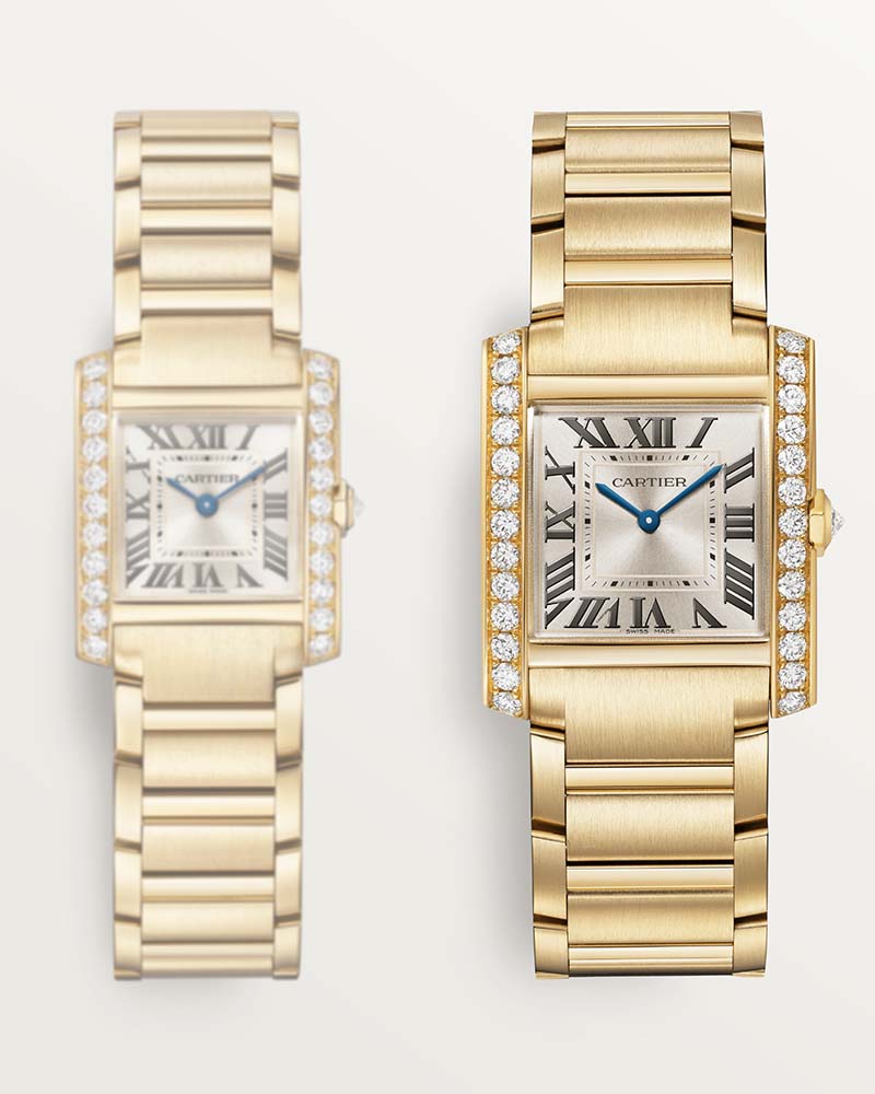 TANK FRANCAISE, MEDIUM, QUARTZ, YELLOW GOLD, DIAMONDS