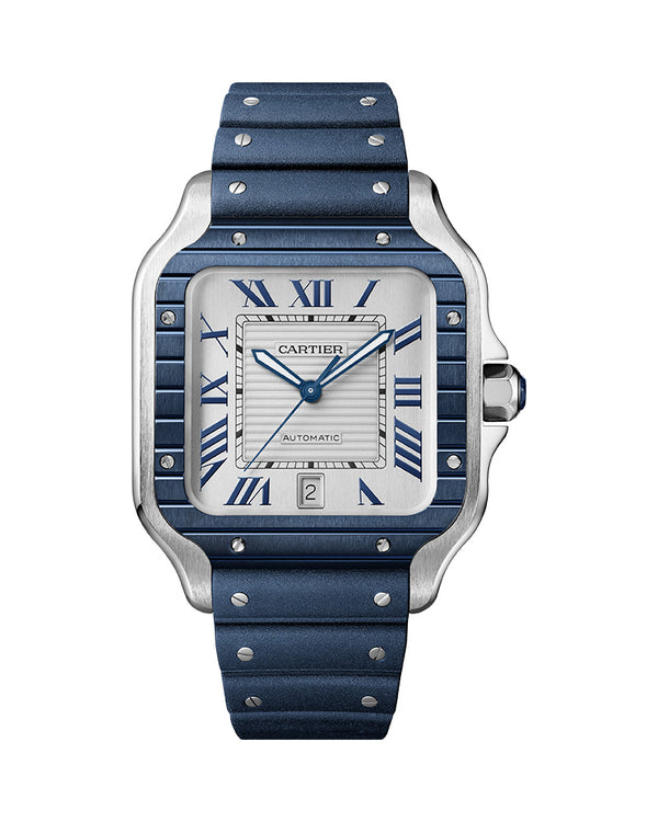 SANTOS DE CARTIER, LARGE, AUTOMATIC, STAINLESS STEEL, INTERCHANGEABLE METAL AND RUBBER