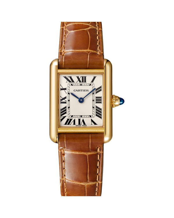 TANK LOUIS CARTIER, SMALL, 18K YELLOW GOLD, LEATHER, SAPPHIRE