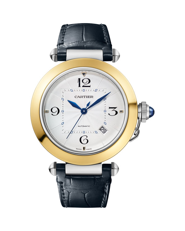 PASHA DE CARTIER , 41 MM, YELLOW GOLD AND STEEL, INTERCHANGEABLE METAL AND LEATHER