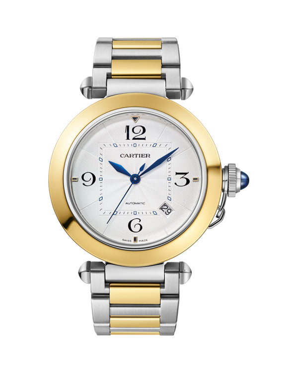PASHA DE CARTIER , 41 MM, YELLOW GOLD AND STEEL, INTERCHANGEABLE METAL AND LEATHER