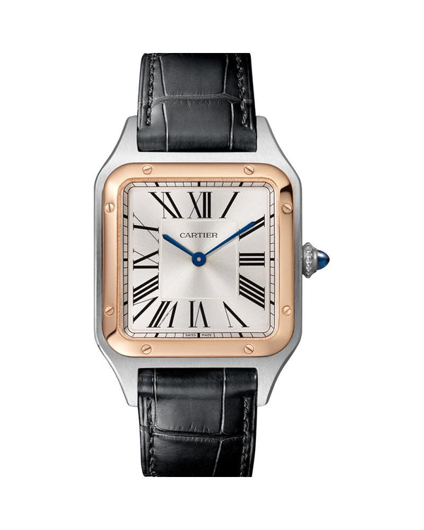 SANTOS DUMONT, LARGE, ROSE GOLD AND STEEL, LEATHER
