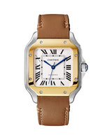 SANTOS DE CARTIER, MEDIUM, AUTOMATIC, YELLOW GOLD AND STEEL, INTERCHANGEABLE METAL AND LEATHER BRACELETS