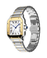 SANTOS DE CARTIER, MEDIUM, AUTOMATIC, YELLOW GOLD AND STEEL, INTERCHANGEABLE METAL AND LEATHER BRACELETS