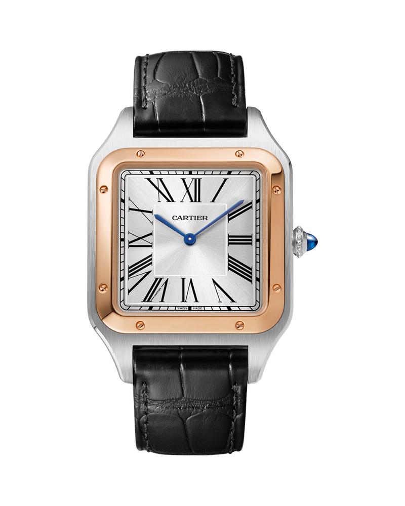 SANTOS DUMONT, EXTRA LARGE, ROSE GOLD AND STEEL, LEATHER