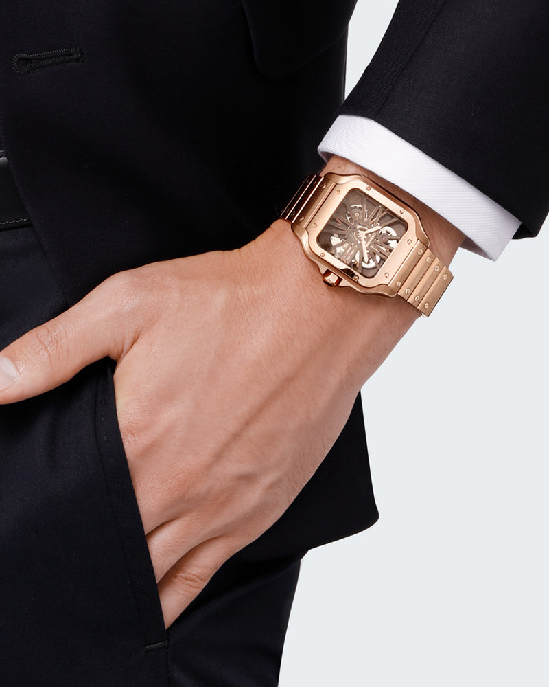 Cartier Santos De Cartier Skeleton Large Manual Rose Gold