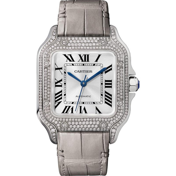 Cartier - Santos De Cartier Medium Automatic White Gold Diamonds