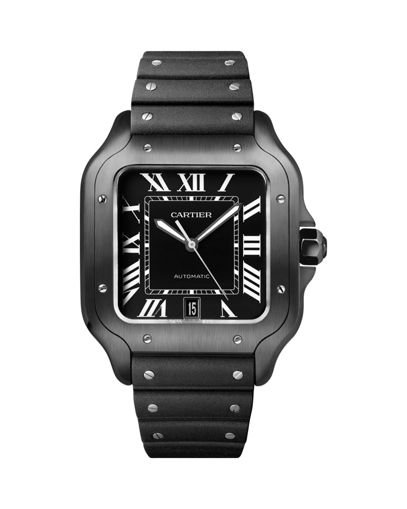 SANTOS DE CARTIER, LARGE, AUTOMATIC, STEEL, ADLC, INTERCHANGEABLE RUBBER AND LEATHER BRACELETS